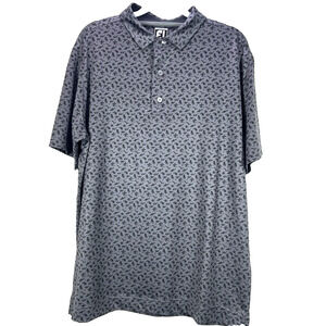 Footjoy Mens Size L Athletic Fit Polo Golf Shirt Beach Print Lisle Gray black FJ